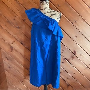 J Crew Factory One-Shoulder Ruffle Sapphire Dress